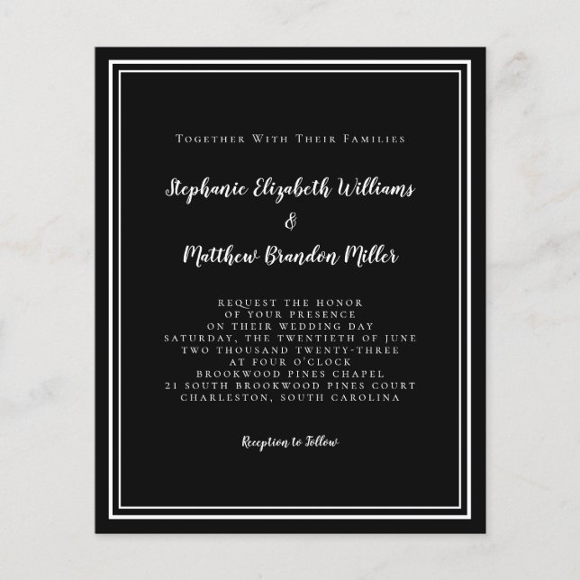 Lámina Moda presupuestaria moderna Boda Invitación blanca (Anverso)