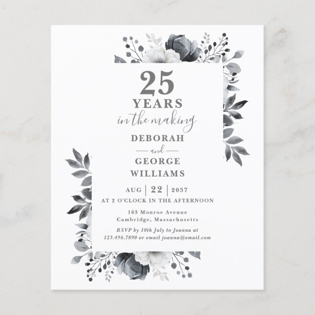 Lámina Moda Presupuesto 25 aniversario Boda Invitación fl (Anverso)