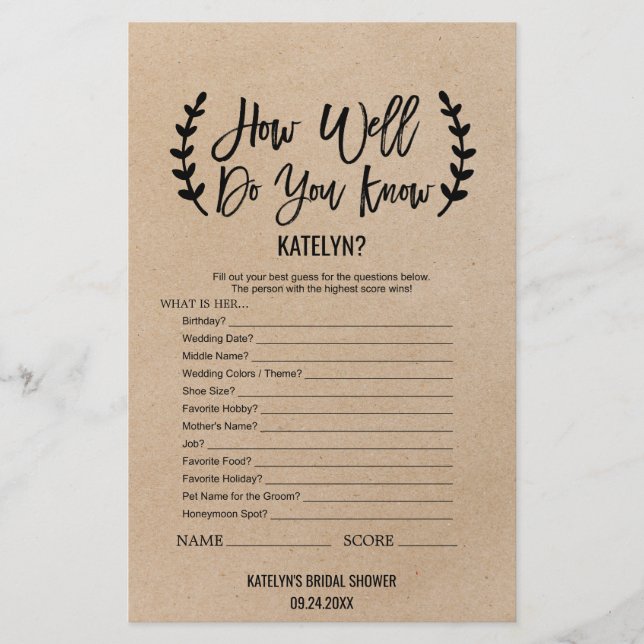 Lámina Moda Rústica ¿Qué tan bien conoces el juego de la  (Anverso)