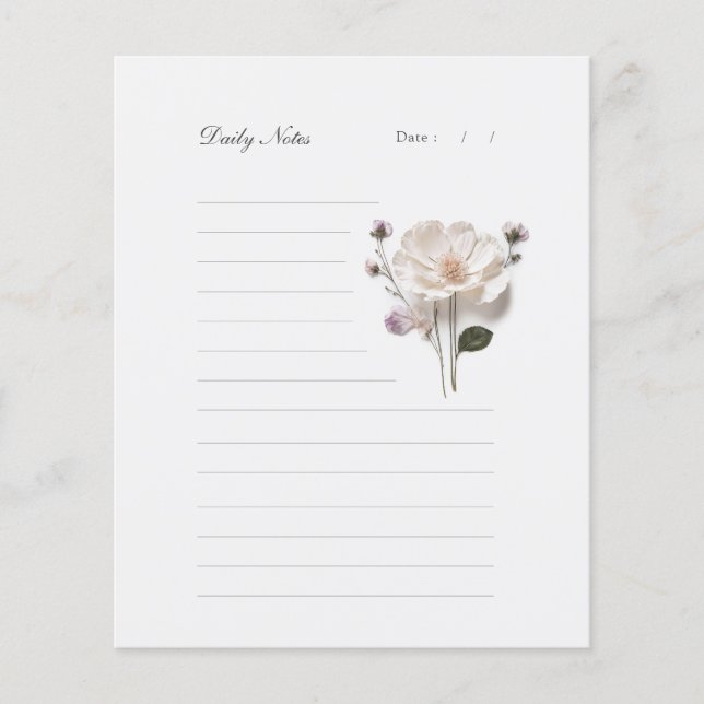 Lámina Moda White Rose Lined Stationery Diario Note Paper (Anverso)