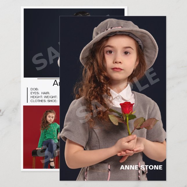 Lámina Modelo de actor de composición de cabeza de niños  (Anverso / Reverso)