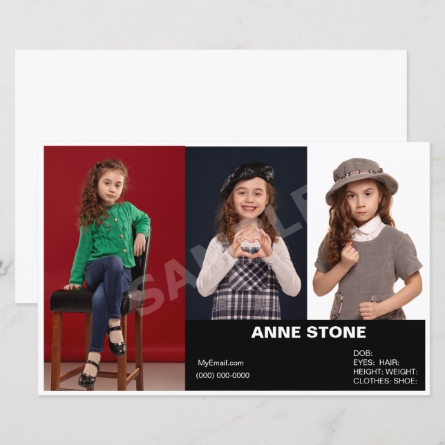 Lámina Modelo de actor de composición de cabeza de niños  (Anverso / Reverso)