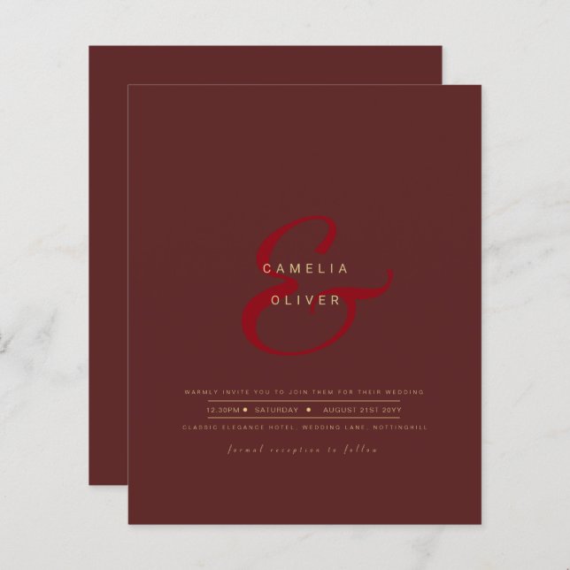 Lámina Modern Ampersand Wedding Invitar código QR RSVP (Anverso / Reverso)