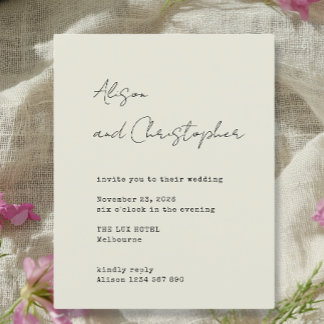 Lámina Modern Beige Elegant Script Wedding Invitation