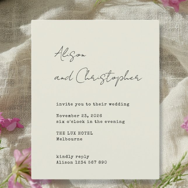 Lámina Modern Beige Elegant Script Wedding Invitation (Subido por el creador)