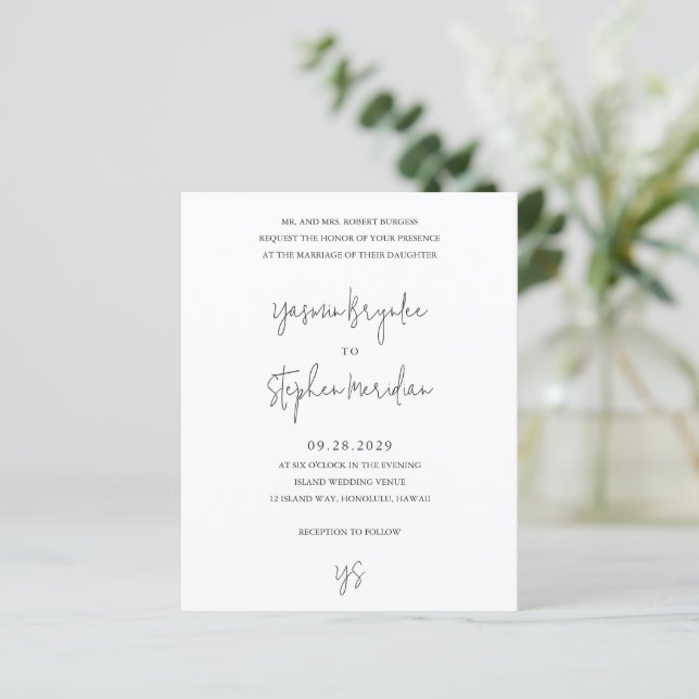 Lámina Modern Black and White Chic Budget Wedding Invite (Anverso de pie)