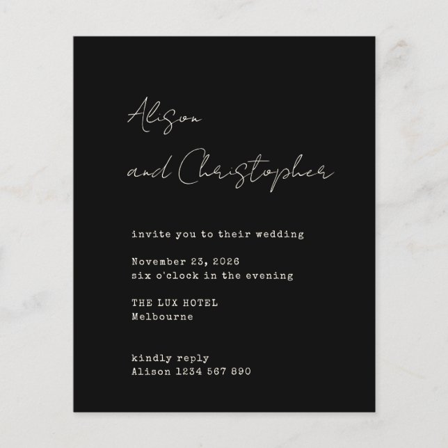 Lámina Modern Black Elegant Script Wedding Invitation (Anverso)