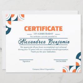 Lámina Modern Blue Orange Certificate of Achievement Prof