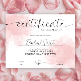 Lámina Modern Blush Pink Beauty Course Completion Award