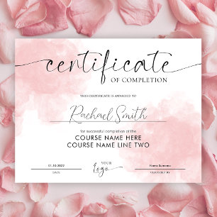Lámina Modern Blush Pink Beauty Course Completion Award