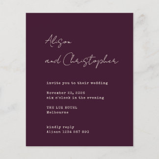 Lámina Modern Burgundy Elegant Script Wedding Invitation