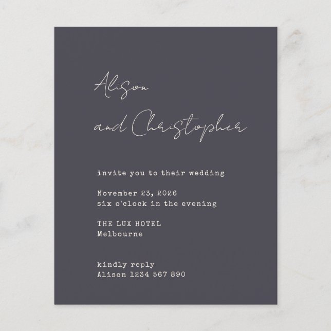 Lámina Modern Charcoal Elegant Script Wedding Invitation (Anverso)