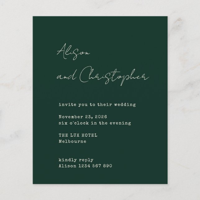 Lámina Modern Green Elegant Script Wedding Invitation (Anverso)