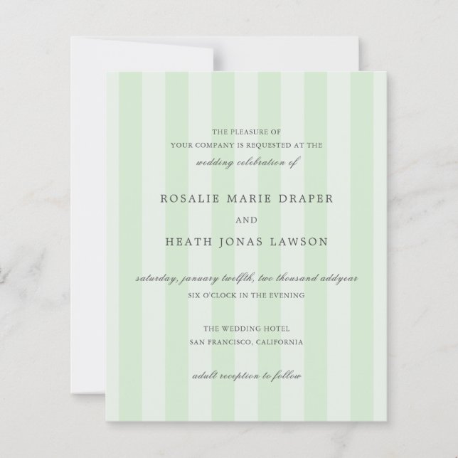 Lámina Modern Green Stripes Elegant Budget Wedding Invite (Anverso)