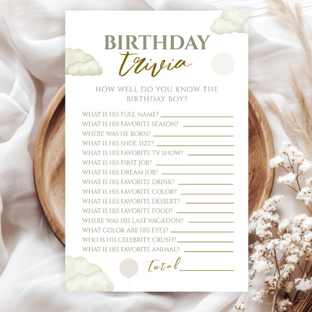 Lámina Modern Minimalist Neutral Gold Birthday Boy Trivia (Subido por el creador)