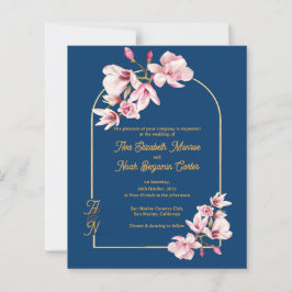 Lámina Modern Navy Photo Floral Wedding Invitation