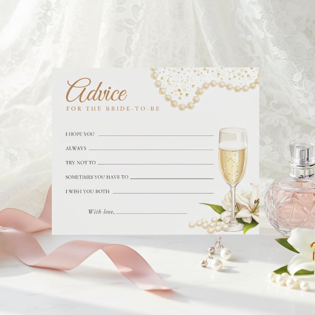 Lámina Modern Pearls & Prosecco Bridal Shower Advice Card (Subido por el creador)