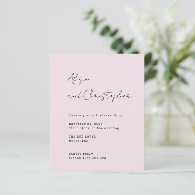 Lámina Modern Pink Elegant Script Wedding Invitation (Anverso de pie)