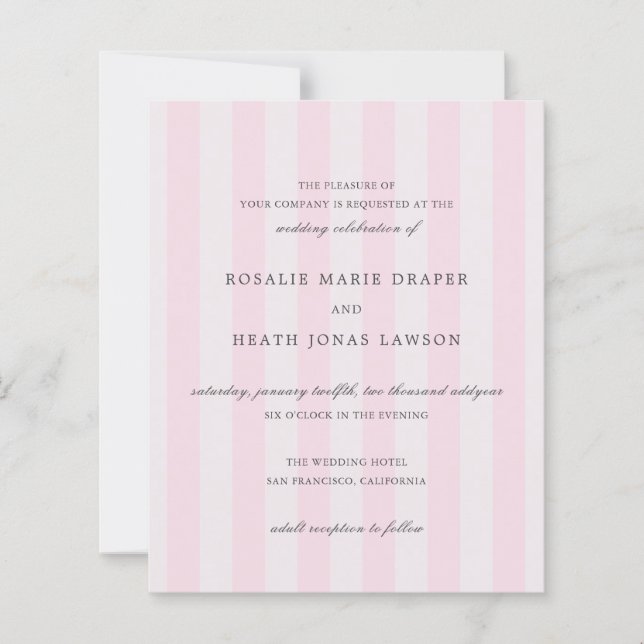 Lámina Modern Pink Stripes Elegant Budget Wedding Invite (Anverso)