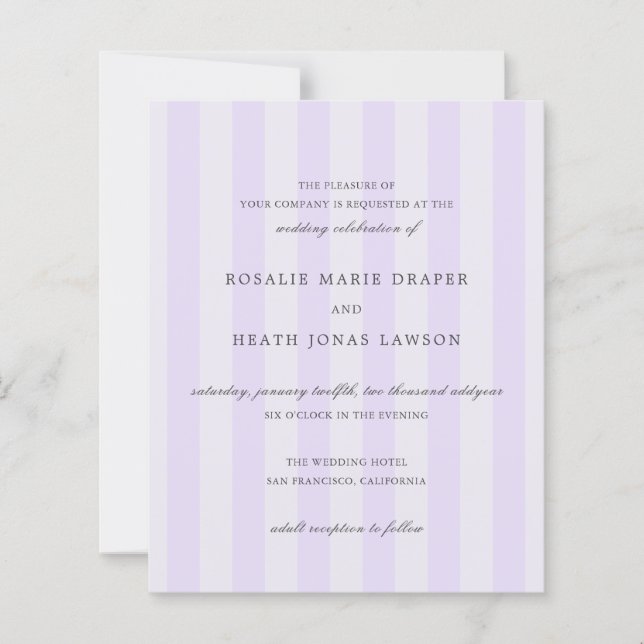 Lámina Modern PurpleStripes Budget Wedding Invite (Anverso)