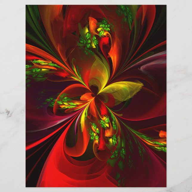 Lámina Modern Red Green Floral Abstract Art Pattern #05 (Anverso)