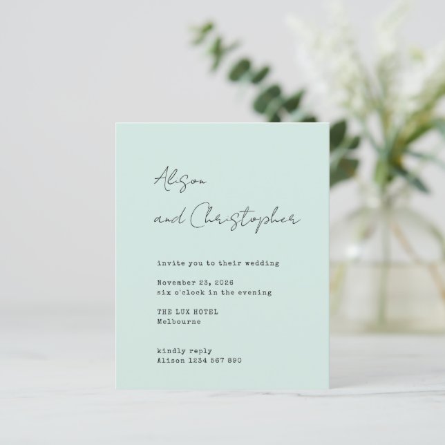 Lámina Modern Sage Elegant Script Wedding Invitation (Anverso de pie)