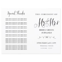 Modern Script Calligraphy Mr & Mrs Wedding Program