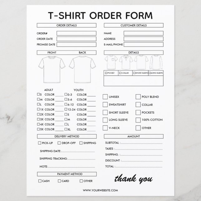 Lámina Modern T-Shirt Order Form For Small Business (Anverso)