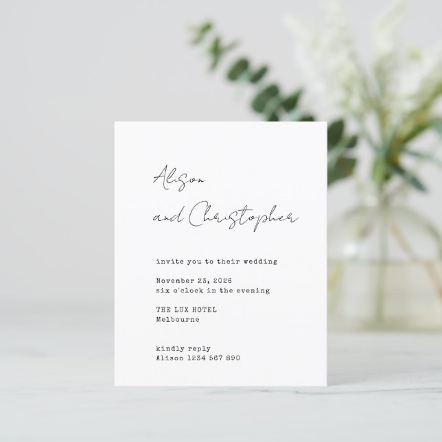 Lámina Modern White Elegant Script Wedding Invitation (Anverso de pie)