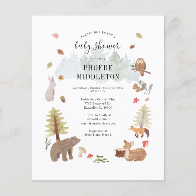 Lámina Modern Woodland Animals Boy Baby Shower Invitation (Anverso)