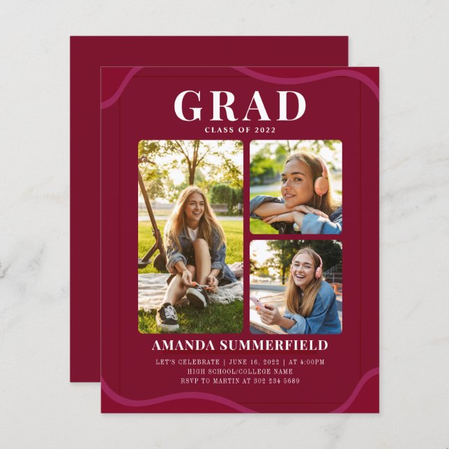 Lámina Moderna fiesta de graduación fotográfica de Borgoñ (Anverso / Reverso)