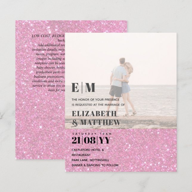 Lámina Moderna foto overlay Boda de texto Invitar a elega (Anverso / Reverso)