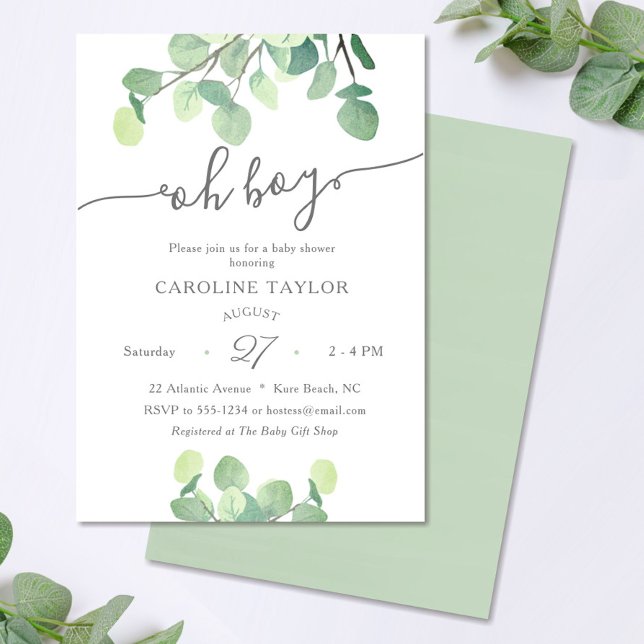 Lámina Moderna vegetación Oh Boy Invitación Baby Shower (Subido por el creador)