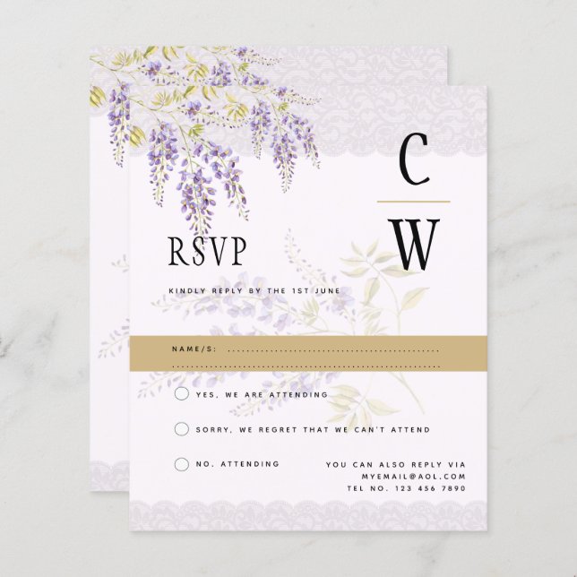 Lámina Moderna Wisteria de Oro Púrpura RSVP (Anverso / Reverso)