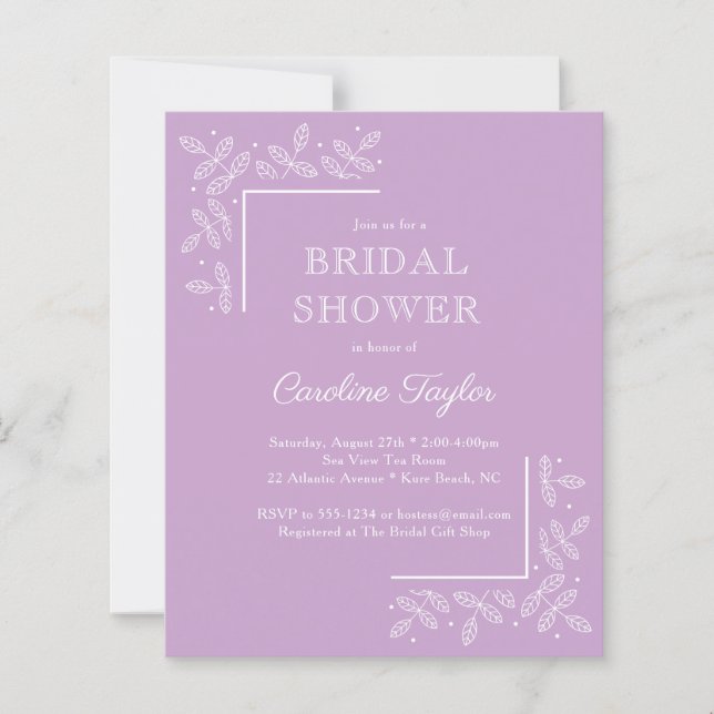 Lámina Modernas ramas Morado Bridal Shower Invitación (Anverso)