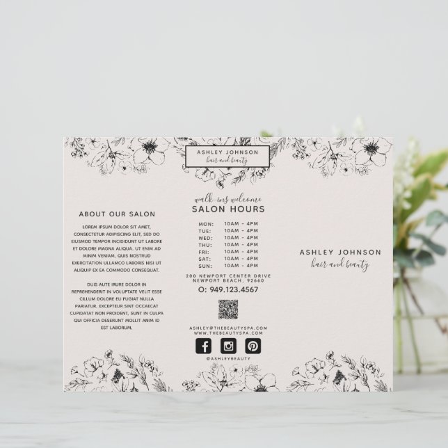 Lámina Moderno código QR Brouchure de fotos botánicas de  (Anverso de pie)