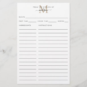 Lámina Moderno de la receta del Monograma de Cocina de Or