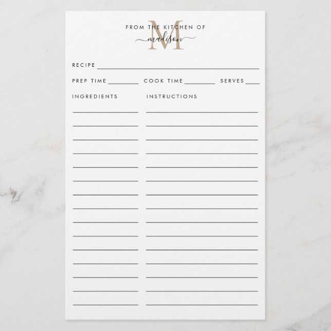 Lámina Moderno de la receta del Monograma de Cocina de Or (Anverso)