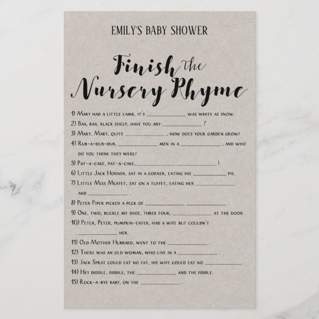 Lámina Moderno juego ruso de Baby Shower IMPRESO (Anverso)