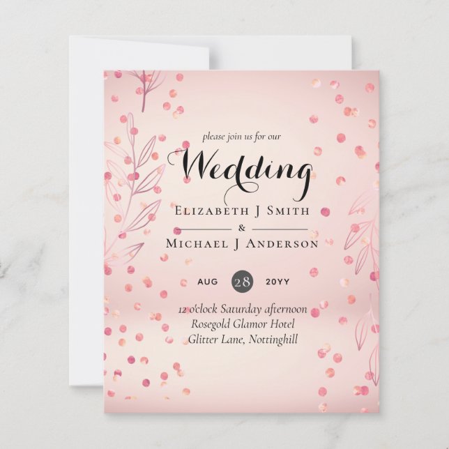 Lámina Moderno Rosa Gold Trendy Budget Boda (Anverso)