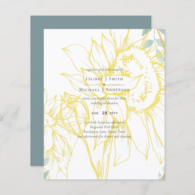 Lámina Moderno Sunflowers Greenery Sage Gold Boda (Anverso / Reverso)