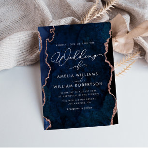 Lámina moderno y elegante boda azul marino y oro rosa