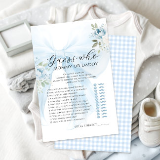 Lámina Mommy or Daddy Blue Bow Floral Baby Shower Games