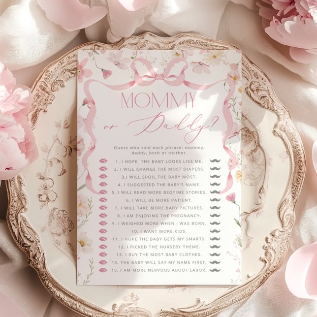 Lámina  Mommy or Daddy Pink Bow Guess Who Floral game (Subido por el creador)