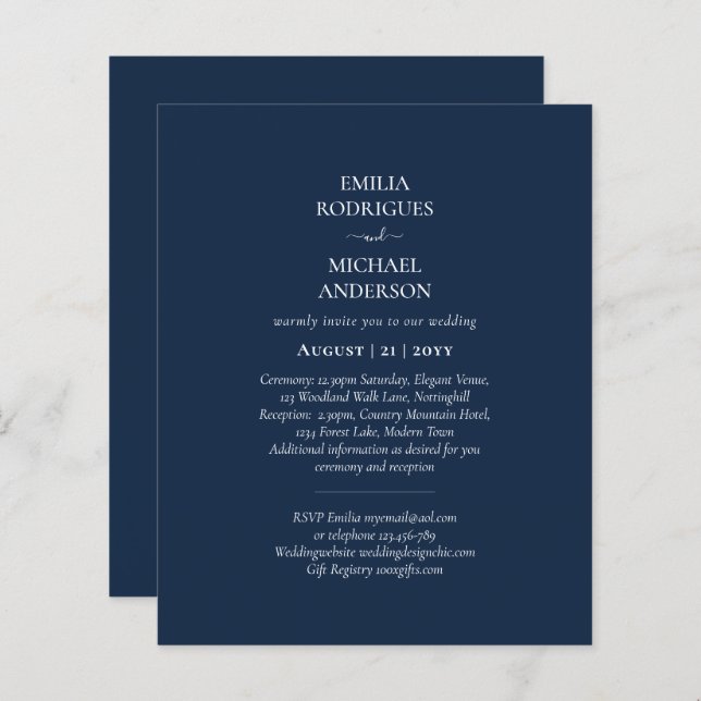 Lámina Monocromo moderno todo en un Boda de presupuesto (Anverso / Reverso)