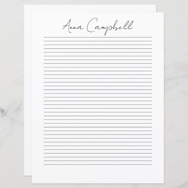 Lámina Monogram Chic Script Name Stationery Paper (Anverso / Reverso)