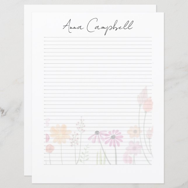 Lámina Monogram Chic Script Name Stationery Paper (Anverso / Reverso)