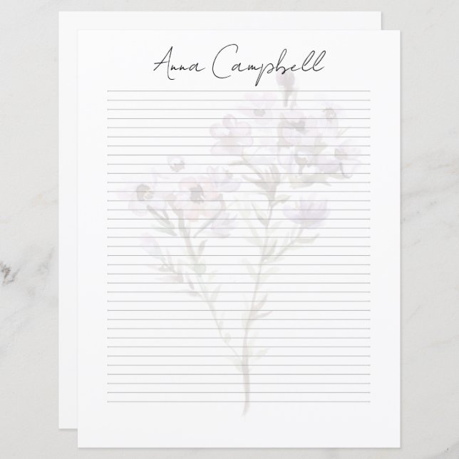 Lámina Monogram Chic Script Name Stationery Paper (Anverso / Reverso)