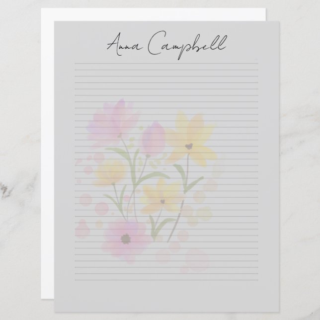 Lámina Monogram Chic Script Name Stationery Paper (Anverso / Reverso)