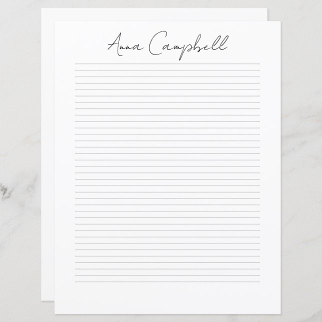 Lámina Monogram Chic Script Name Stationery Paper (Anverso / Reverso)